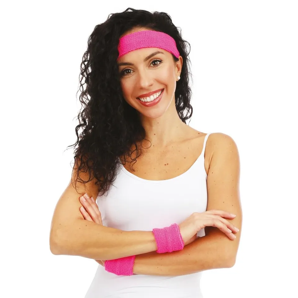p-tit-clown-stirnband-armmanschetten-frottee-neonrosa-erwachsene image 1