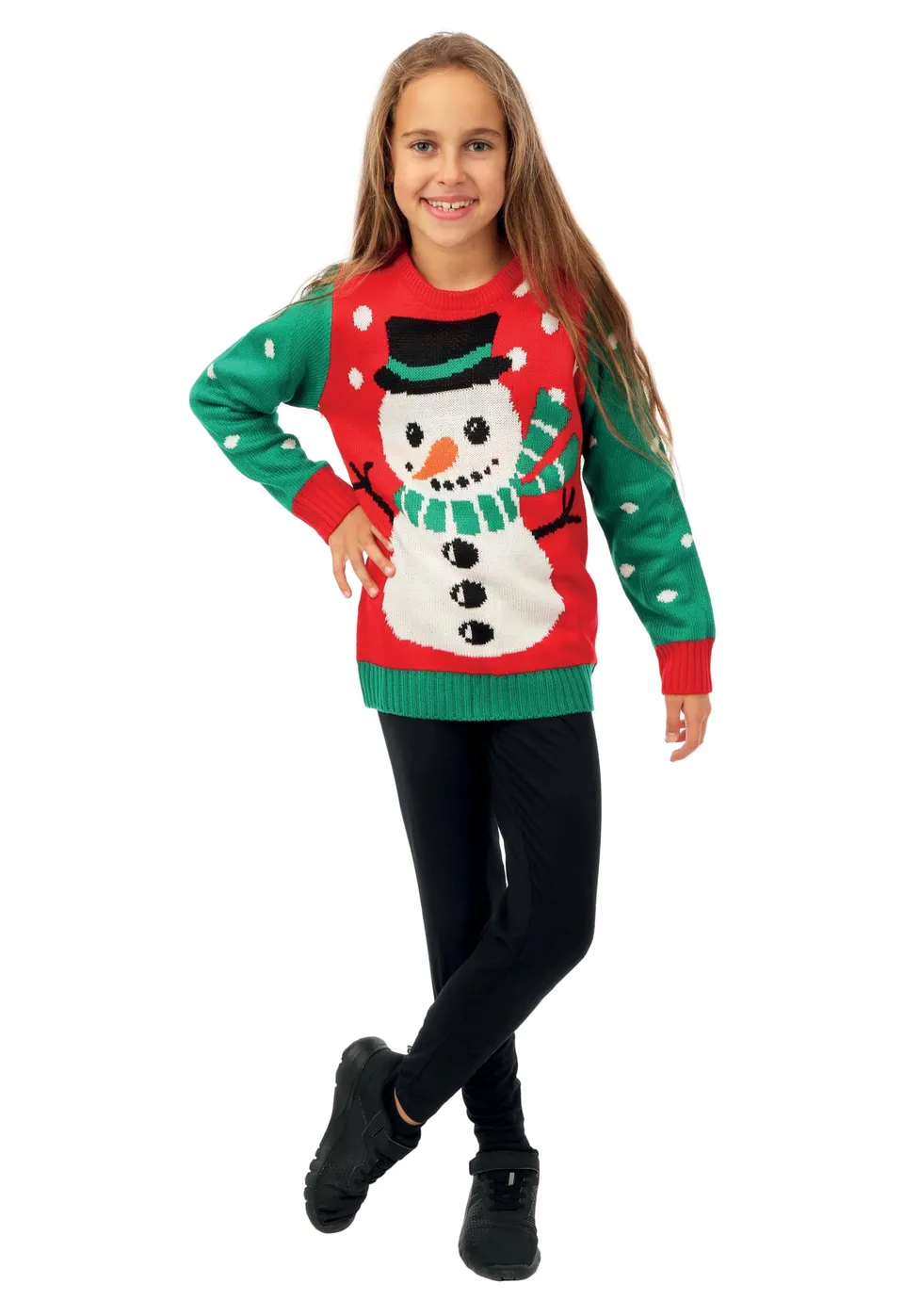 ptit-clown-weihnachtspullover-kinder-10-12-jahre-schneemann-gr-n-rot image 1