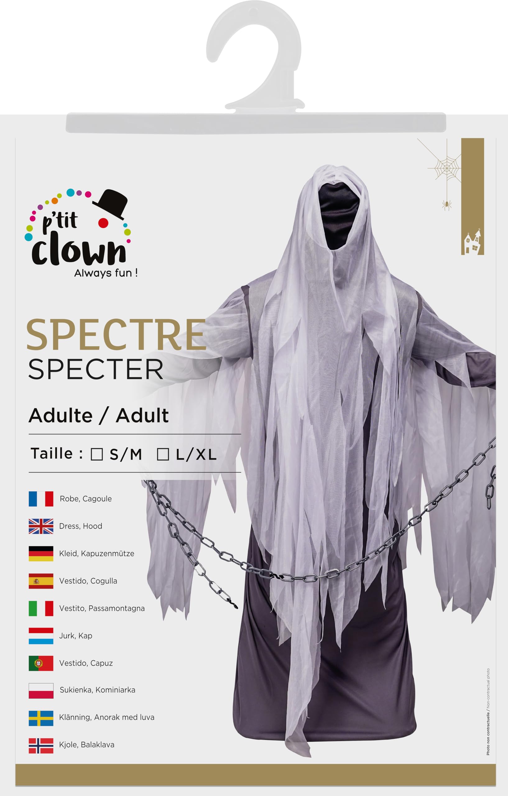 ptit-clown-spectre-geist-kost-m-f-r-erwachsene-grau-wei-mit-sturmhaube image 3