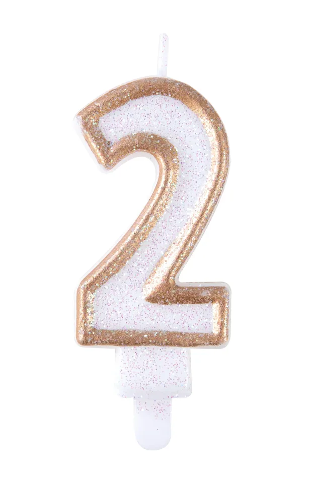 ptit-clown-geburtstagskerze-mit-pailletten-gold-zahl-2-kuchendeko image 1