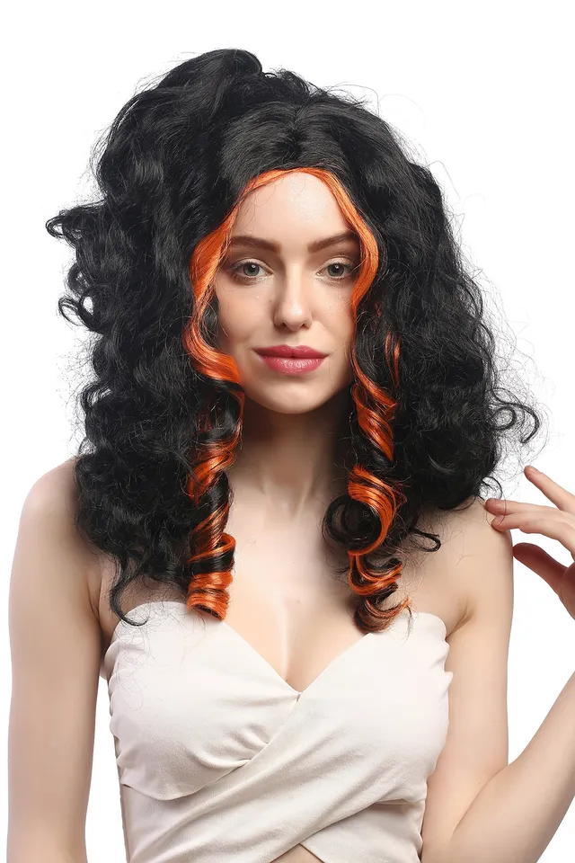 wig-me-up-31703-p103-24-damen-vamp-per-cke-lang-lockig-schwarz-orange-50-cm image 1