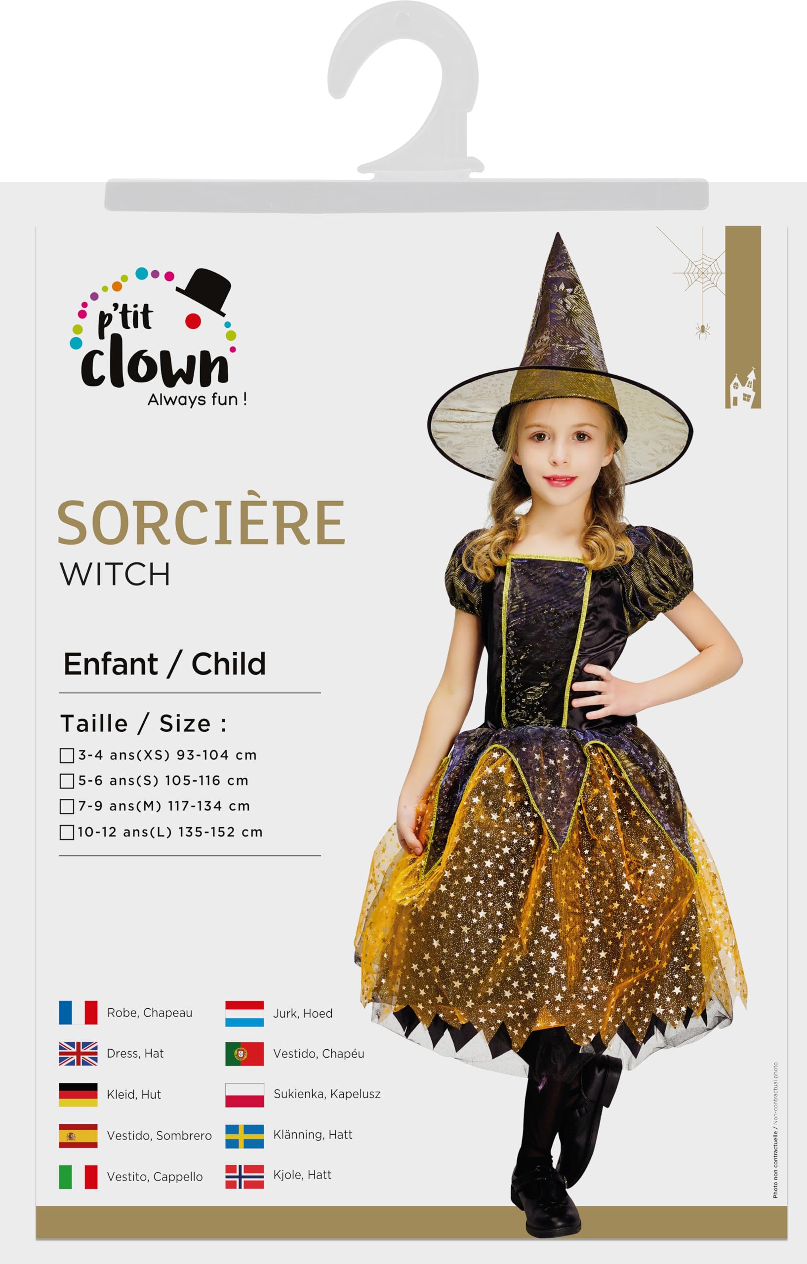 p-tit-clown-hexen-kost-m-m-dchen-orange-schwarz-gr-10-12-jahre-kleid-mit-schleie image 3