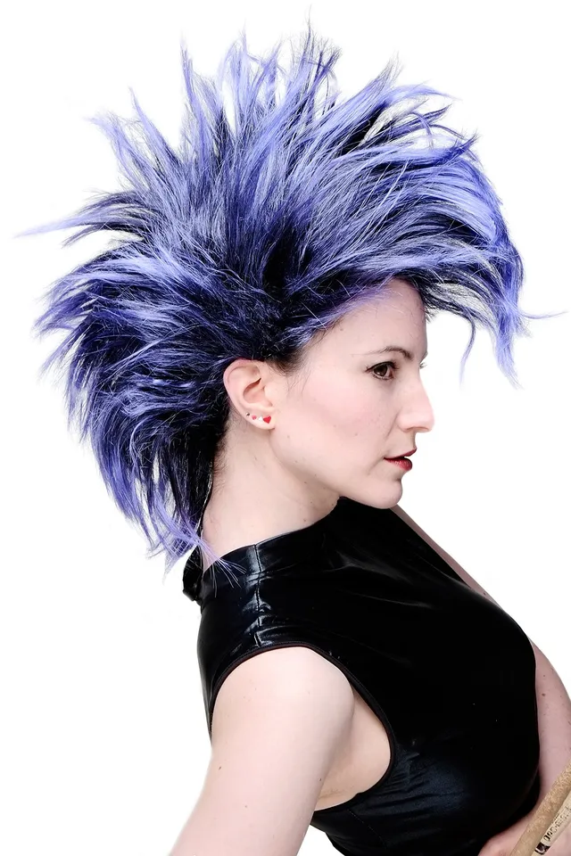 WIG ME UP PW0078-1 Punk Glam Vamp Perücke Mohawk Iro Schwarz Blauviolett