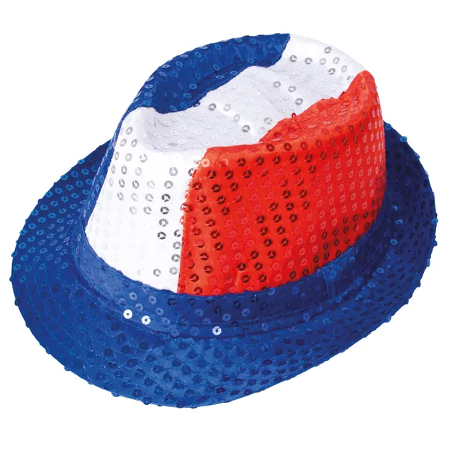 ptit-clown-hut-blau-wei-rot-borsalino-pailletten-frankreich-fan-hut image 1