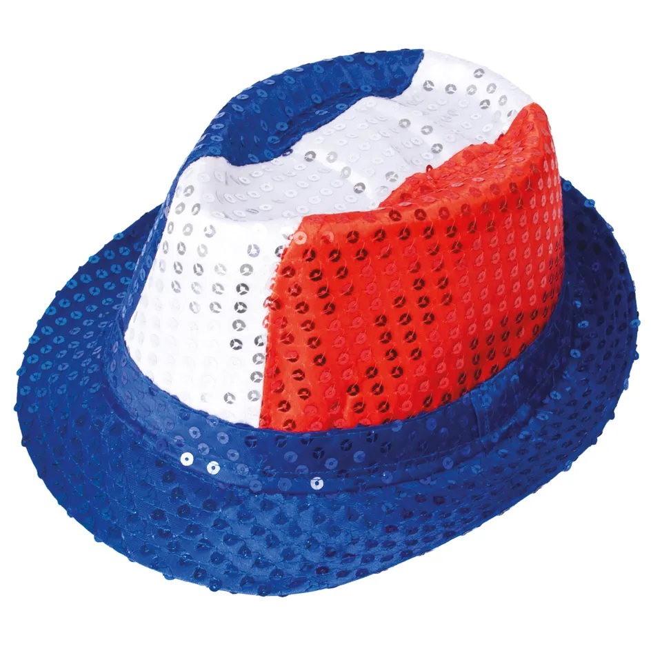 ptit-clown-hut-blau-wei-rot-borsalino-pailletten-frankreich-fan-hut image 1