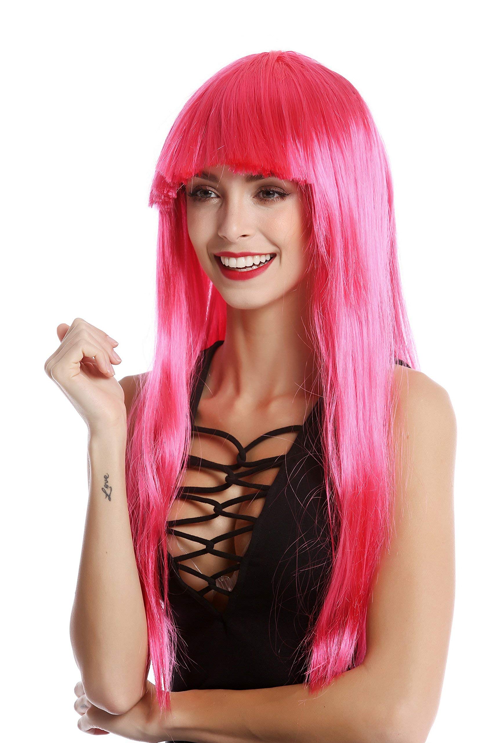 wig-me-up-1373-disco-per-cke-neonpink-lang-glatt-mit-pony-ca-60-cm image 1