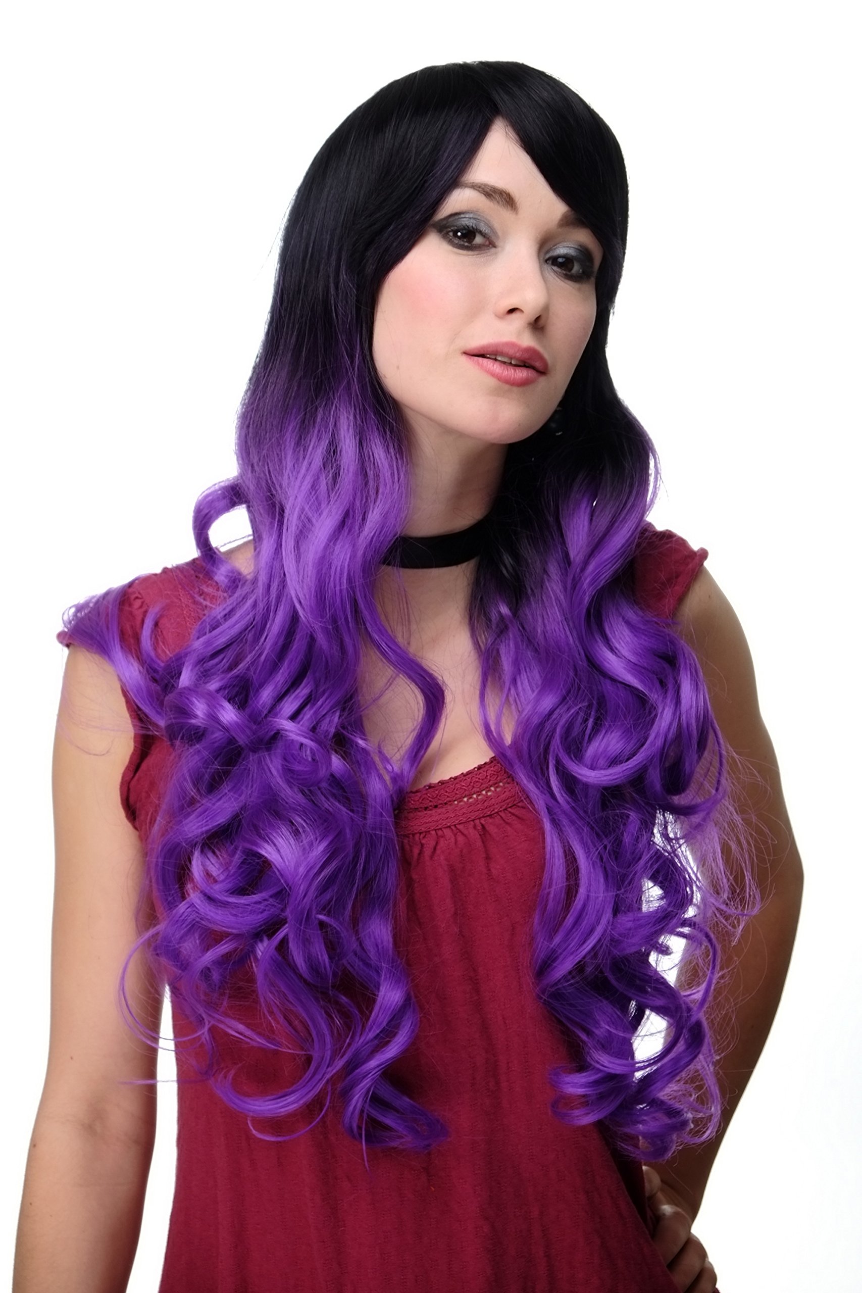 wig-me-up-h9703-2ft2411-damenper-cke-ombre-schwarz-lila-lockig-sehr-lang-ca-75-c image 1