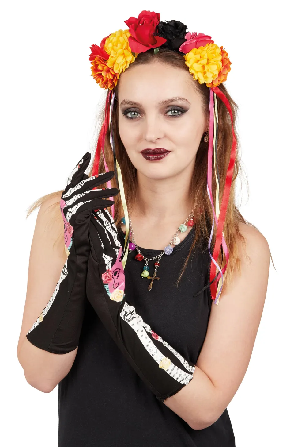 p-tit-clown-30046-day-of-the-dead-set-damen-haarreif-handschuhe-kette image 1