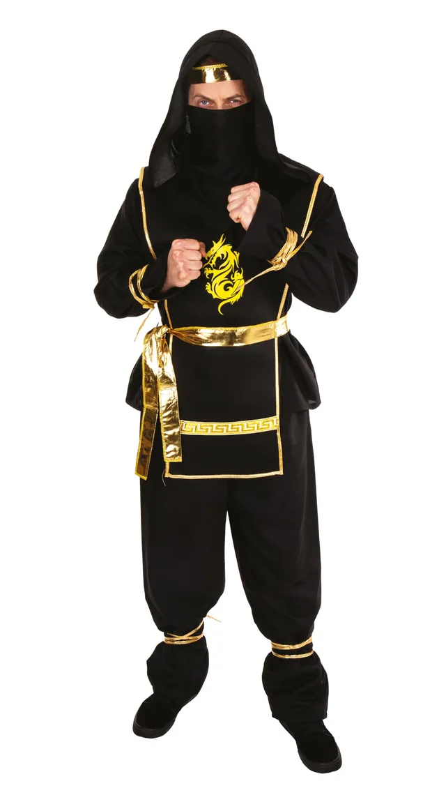 p-tit-clown-ninja-kost-m-f-r-erwachsene-schwarz-gold-polyester image 1