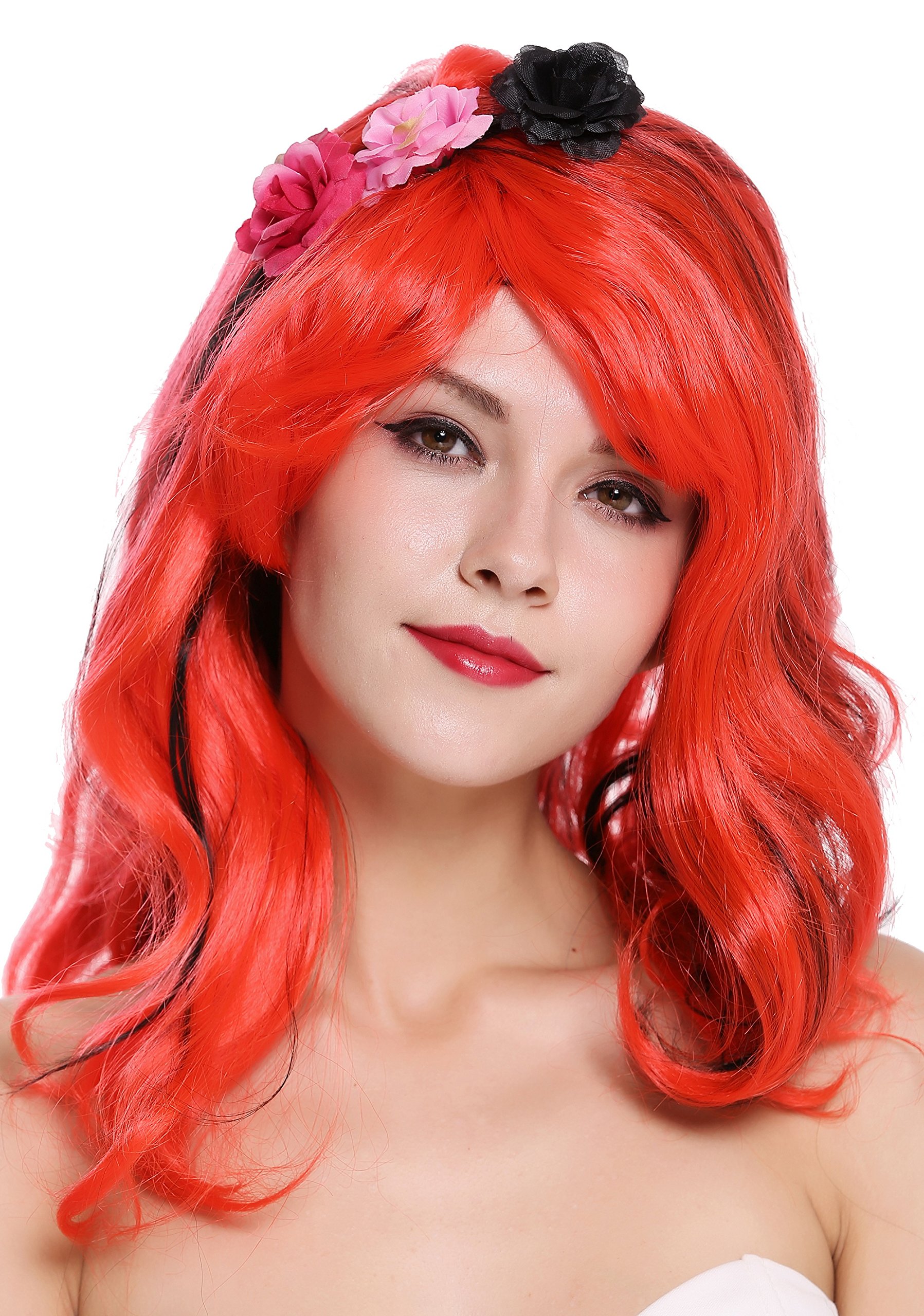 wig-me-up-cxh-009-damen-per-cke-rot-schwarz-gestr-hnt-mit-blumen image 2