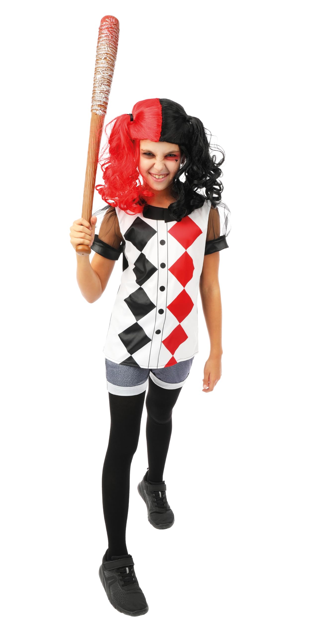 p-tit-clown-harlekin-clown-kost-m-f-r-m-dchen-schwarz-rot-mit-rautenmuster image 4