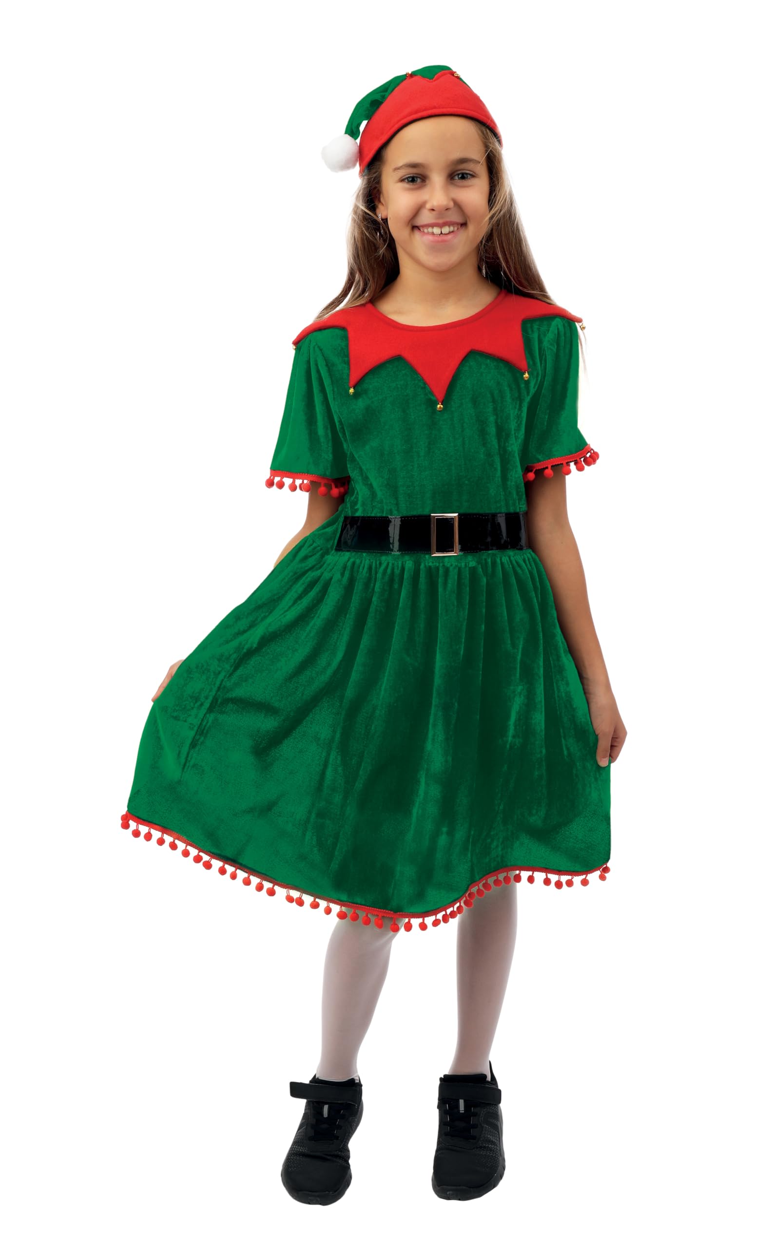 ptit-clown-wichtelkost-m-f-r-m-dchen-gr-n-mit-kleid-g-rtel-und-gl-ckchen-m-tze image 1