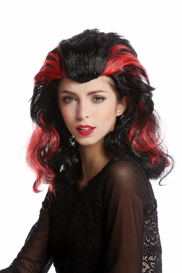 wig-me-up-90729-za103-za13-damenper-cke-morgana-schwarz-mit-roten-str-hnen-50-cm image 1