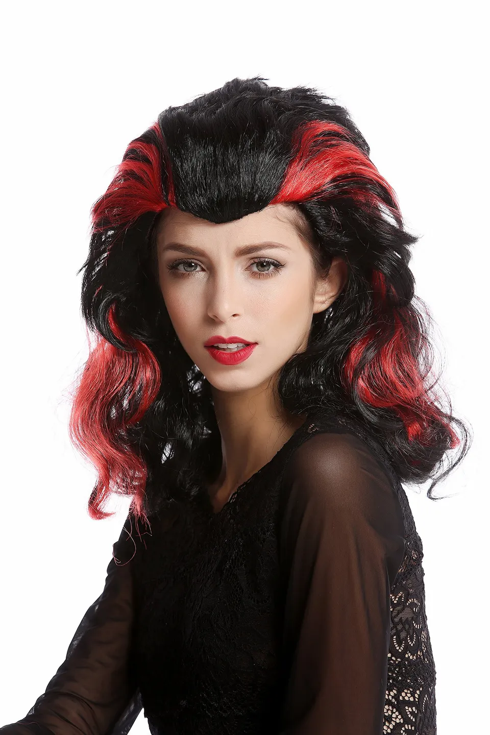 wig-me-up-90729-za103-za13-damenper-cke-morgana-schwarz-mit-roten-str-hnen-50-cm image 1