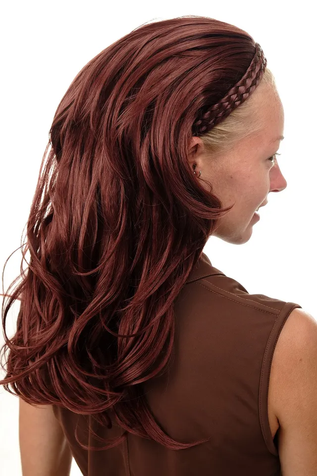 wig-me-up-90607-35-halbper-cke-rostbraun-60-cm-wetlook-mit-flecht-haarreif image 1