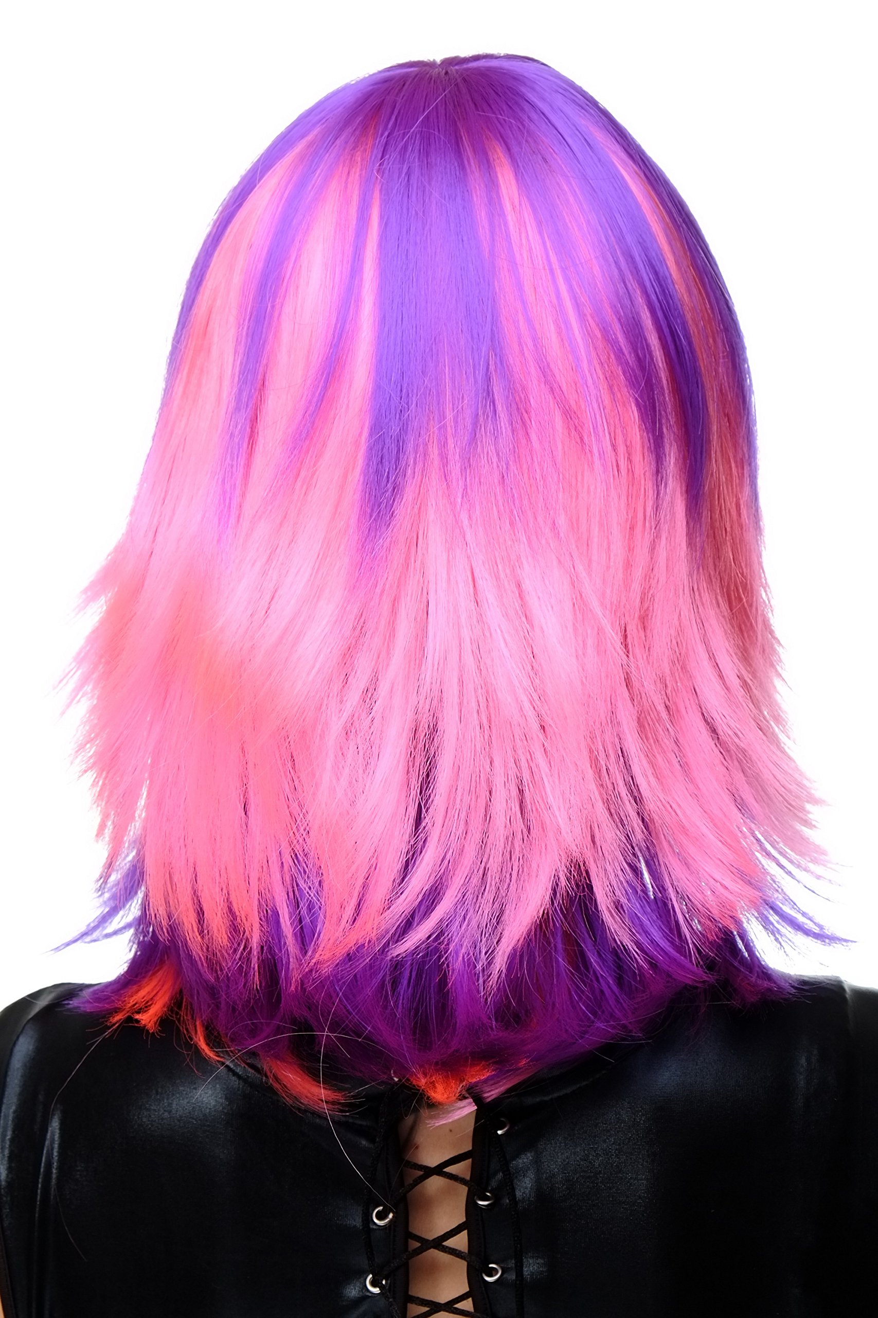 wig-me-up-tyw60367-neon-damenper-cke-vielfarbig-lila-pink-gelb-mit-pony-40-cm image 4