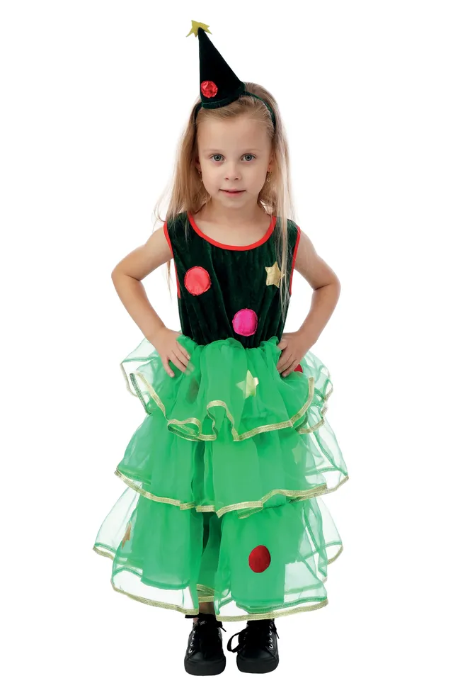 ptit-clown-weihnachtsbaum-kost-m-f-r-m-dchen-gr-n-mit-kleid-und-haarreif image 1