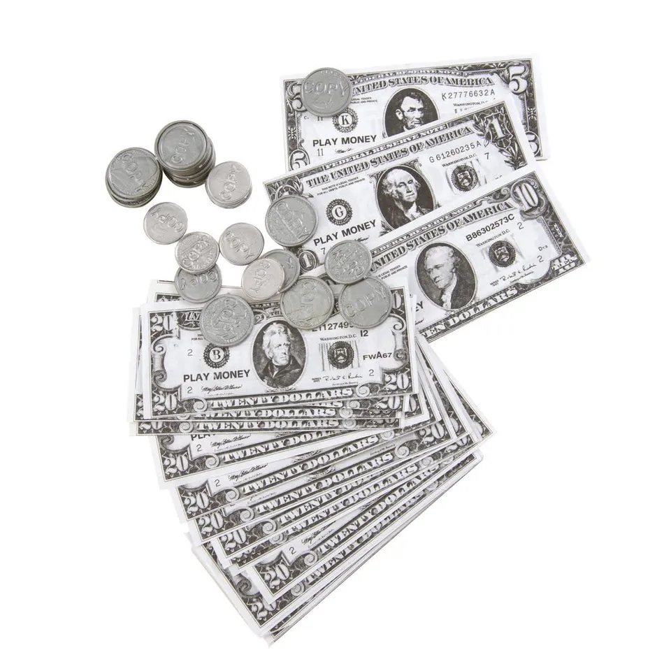 ptit-clown-cowboy-spielgeld-set-16-banknoten-kunststoff-papier image 1