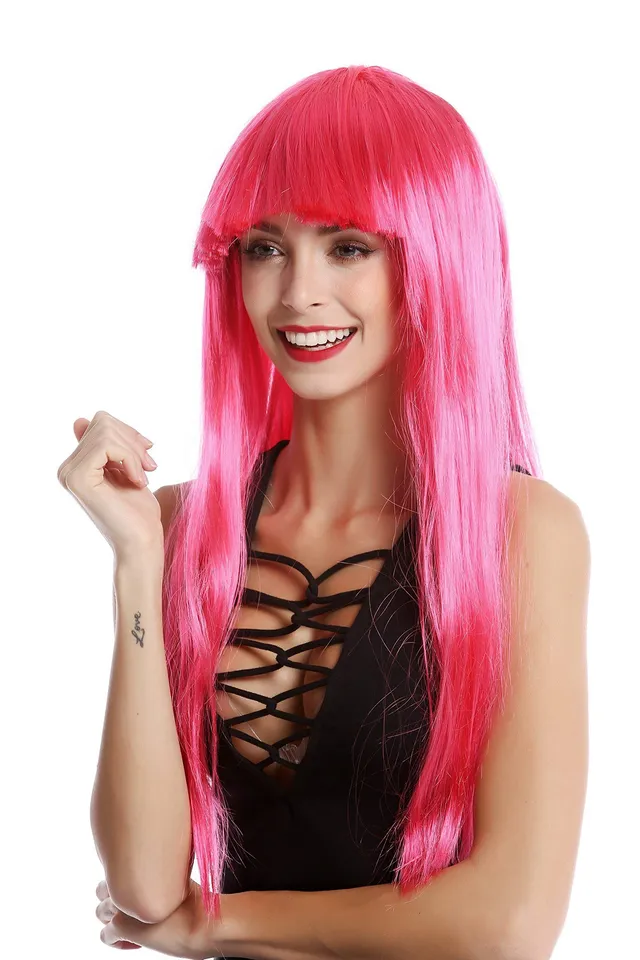 wig-me-up-1373-disco-per-cke-neonpink-lang-glatt-mit-pony-ca-60-cm image 1