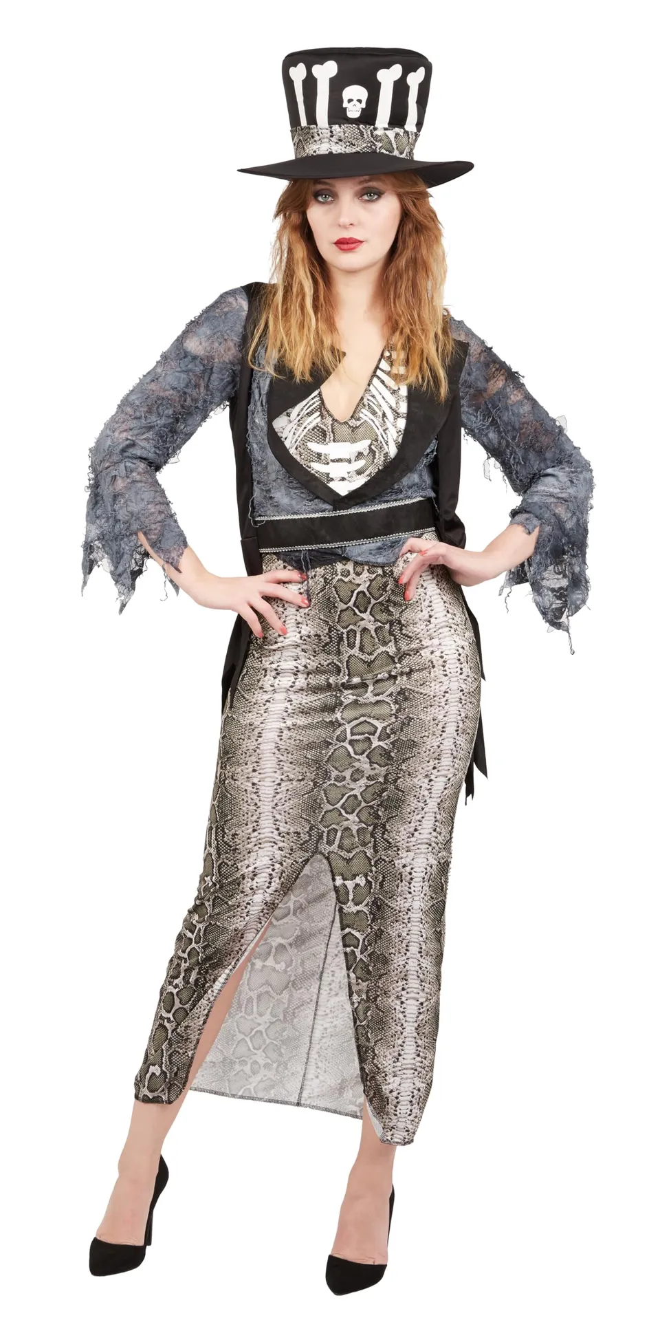 p-tit-clown-voodoo-kost-m-f-r-damen-kleid-und-hut-mit-knochen image 1