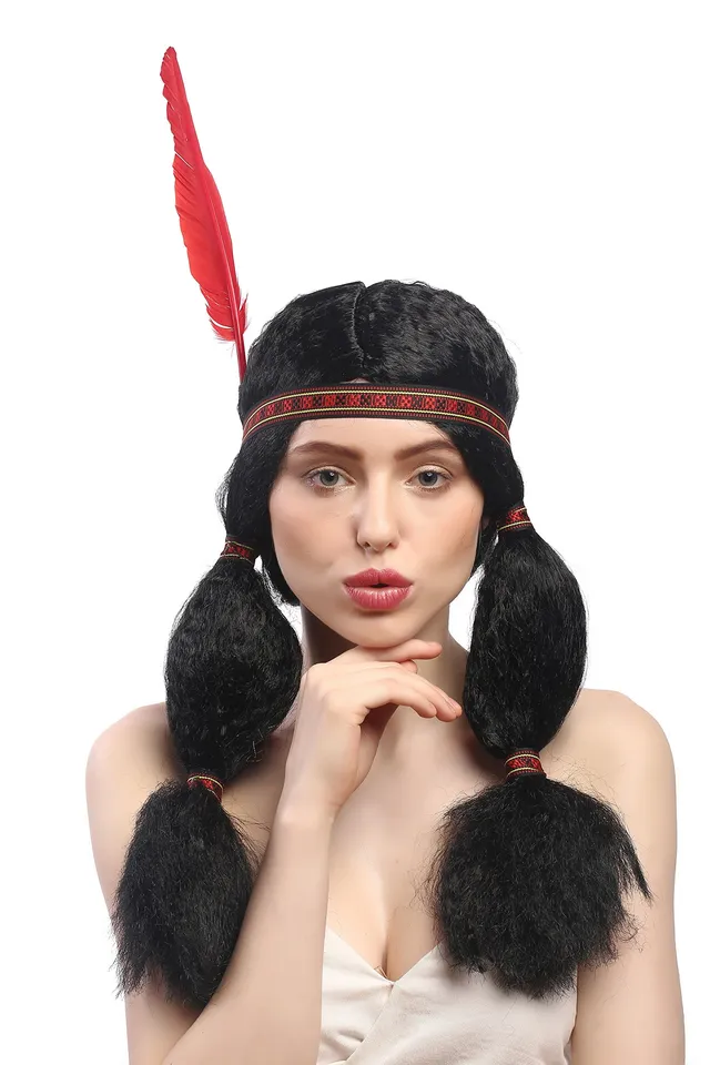 wig-me-up-91224-indianerin-per-cke-z-pfe-mit-stirnband-und-feder-50-cm image 1