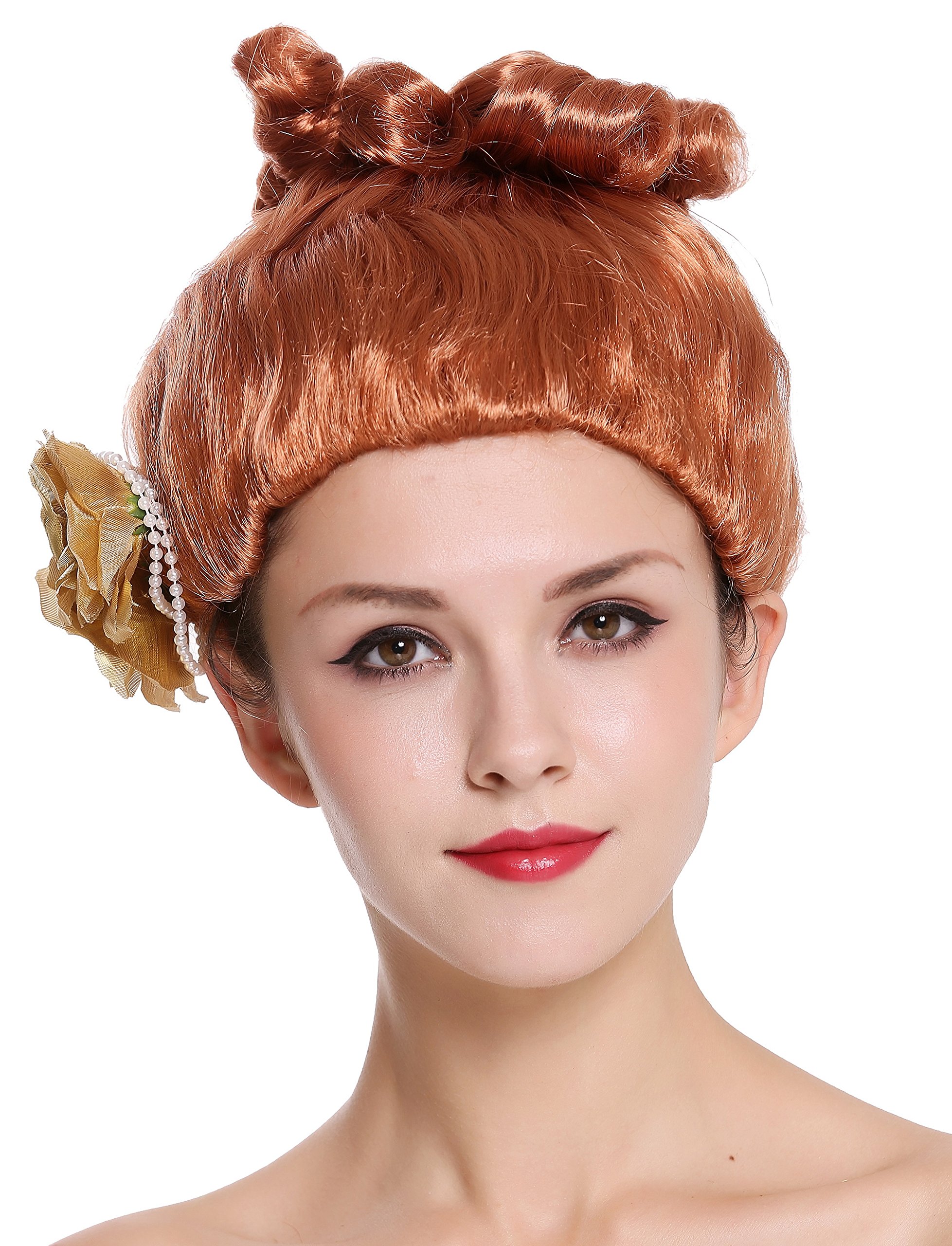 wig-me-up-cxh-005-p130-damen-karneval-per-cke-rot-hochgesteckt-blume-15-cm image 1