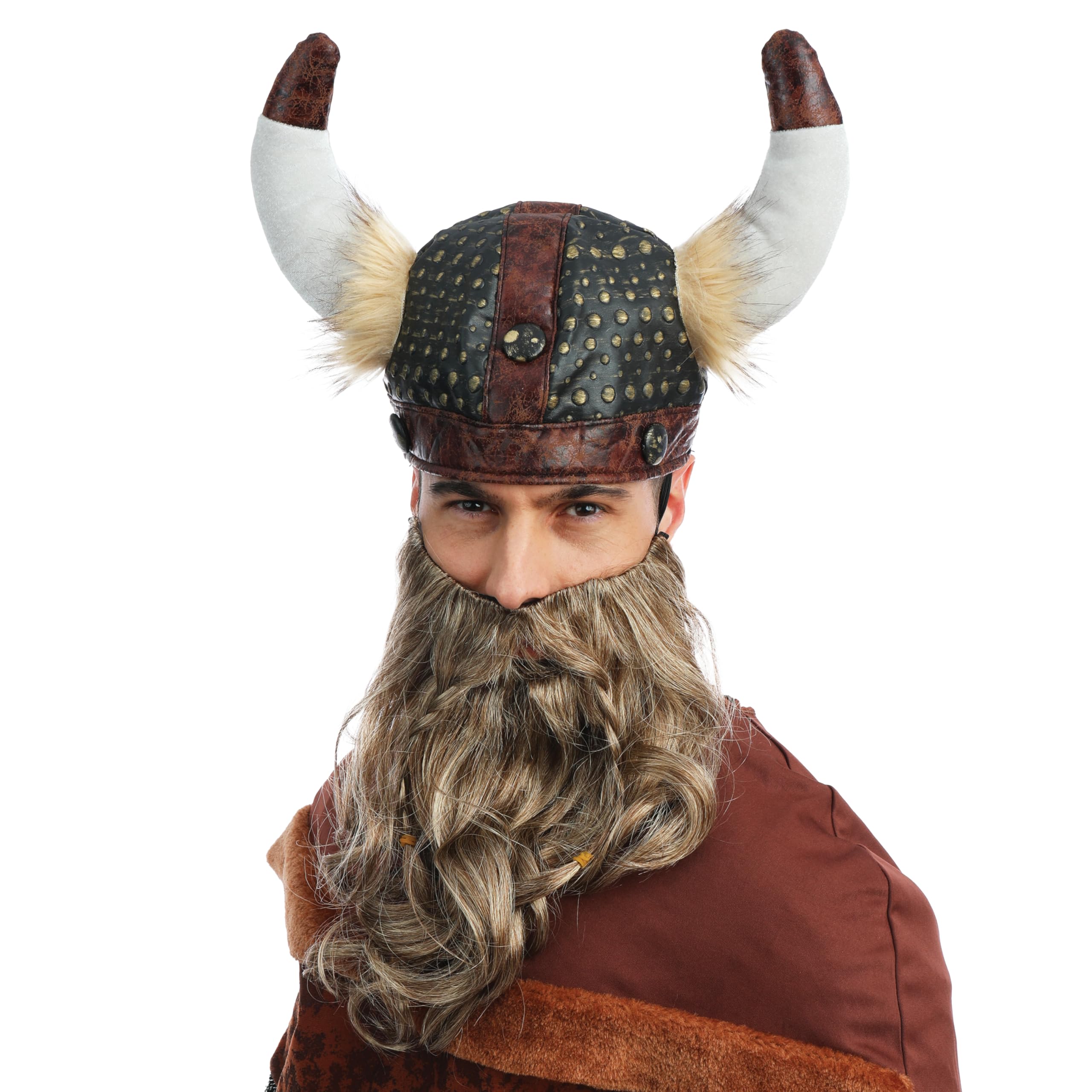 ptit-clown-wikingerhelm-braun-mit-h-rnern-und-haaren-f-r-erwachsene image 3