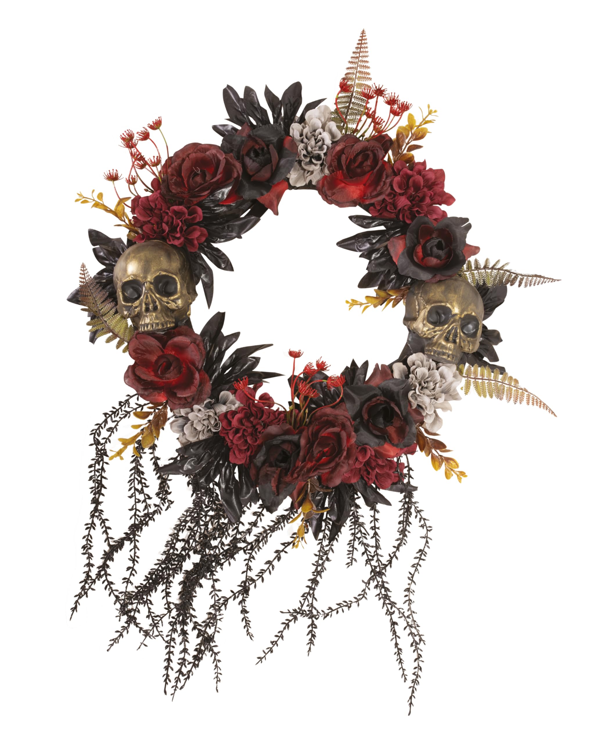 p-tit-clown-halloween-t-rkranz-mit-blumen-und-totenkopf-gold-rot image 1