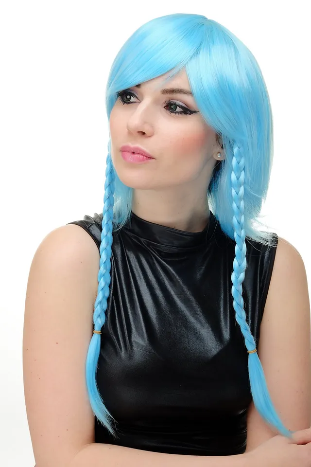 wig-me-up-yzf-7185-cosplay-per-cke-hellblau-kurz-mit-langen-geflochtenen-z-pfen image 1