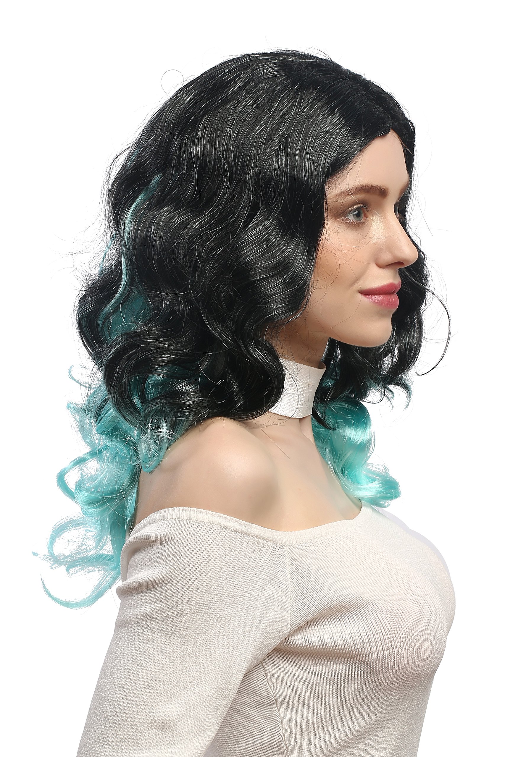 wig-me-up-dec185-za103-98a-ombre-per-cke-schwarz-t-rkis-blau-wellig-50-cm image 2