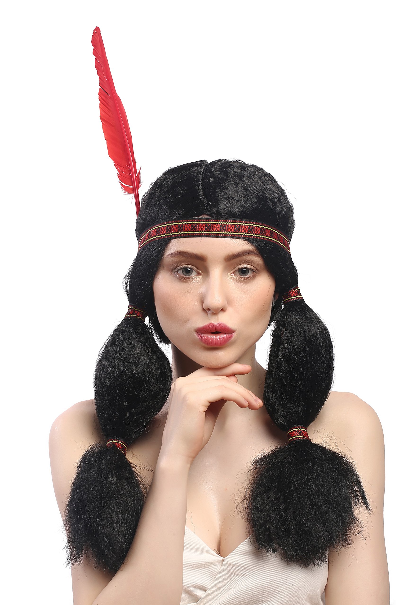 wig-me-up-91224-indianerin-per-cke-z-pfe-mit-stirnband-und-feder-50-cm image 1