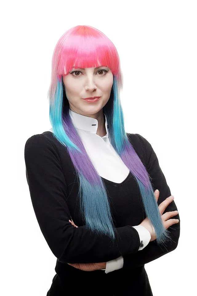 wig-me-up-h9014-damenper-cke-lang-bunt-neon-pink-blau-wei-glatt-mit-pony image 1