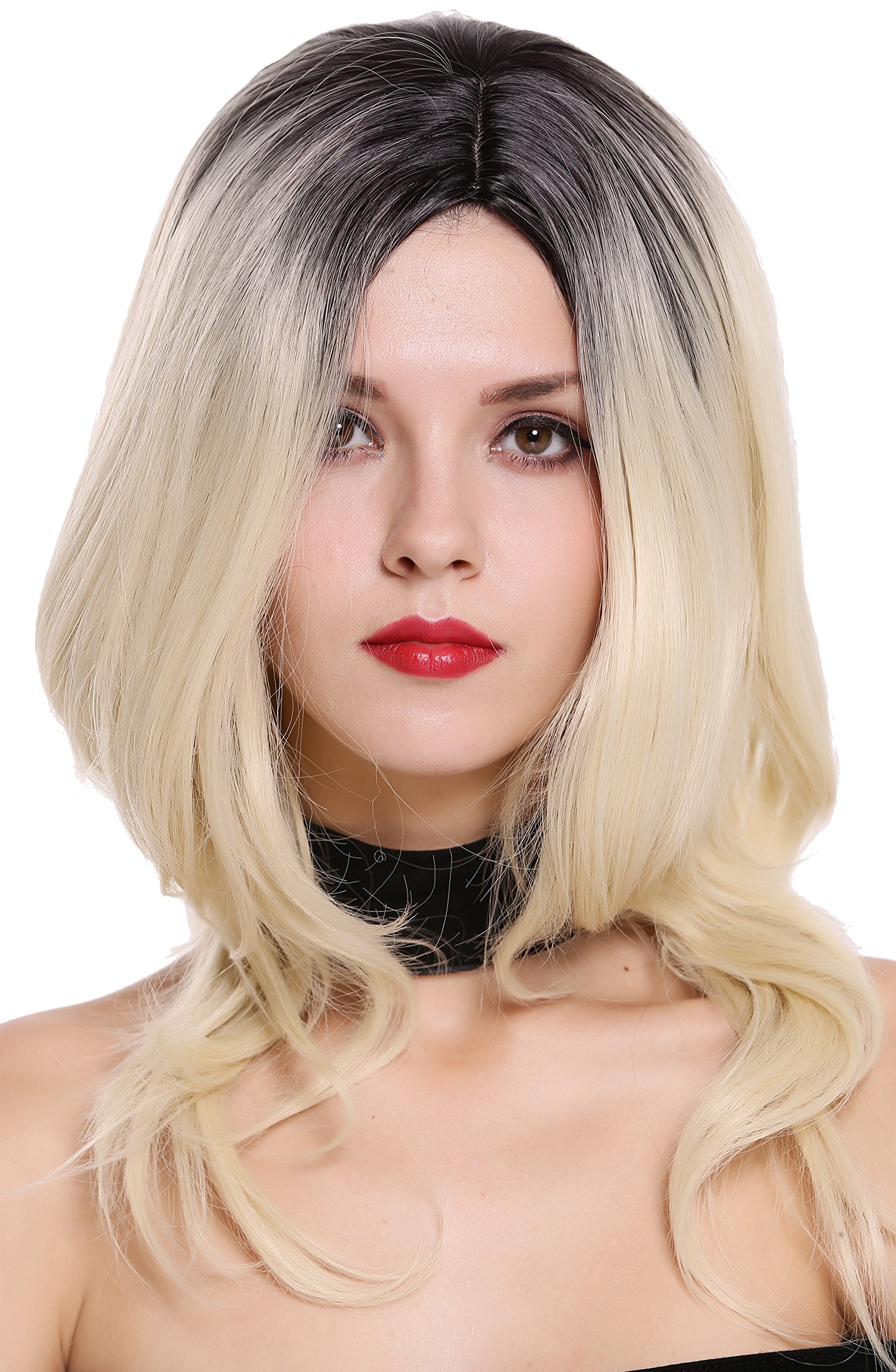 wig-me-up-zm-1733-damenper-cke-ombre-schwarz-platinblond-gewellt-50-cm image 1