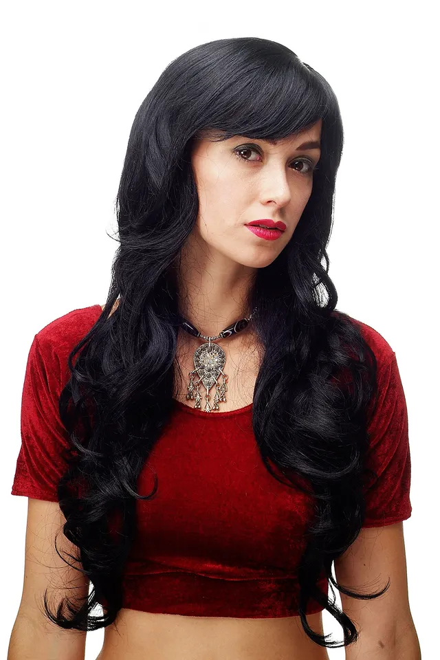 wig-me-up-per-cke-damen-schwarz-lang-lockig-wellig-70-cm-mit-pony image 1