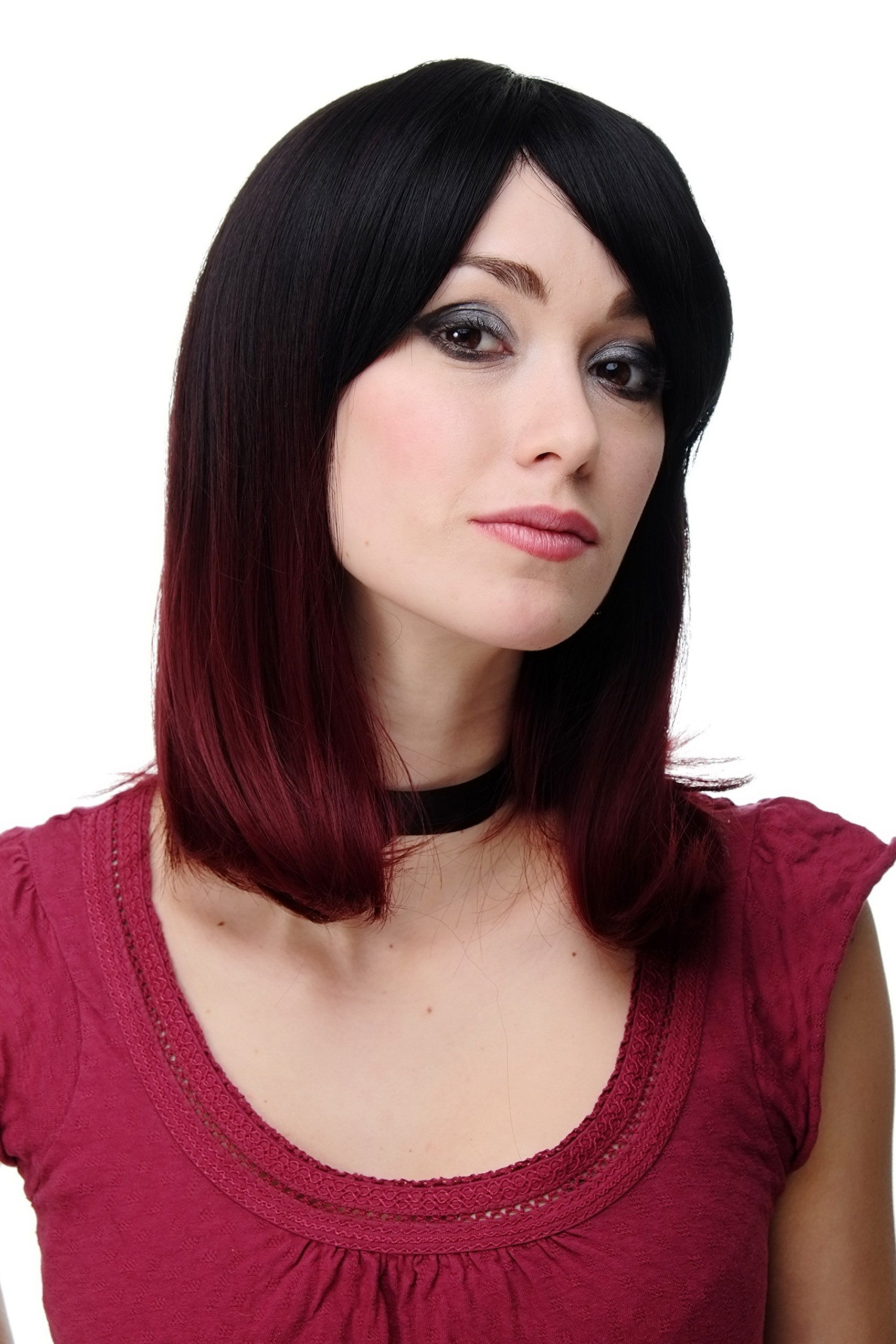 wig-me-up-h9705-2f118-damenper-cke-schulterlang-ombre-schwarz-aubergine-35-cm image 2