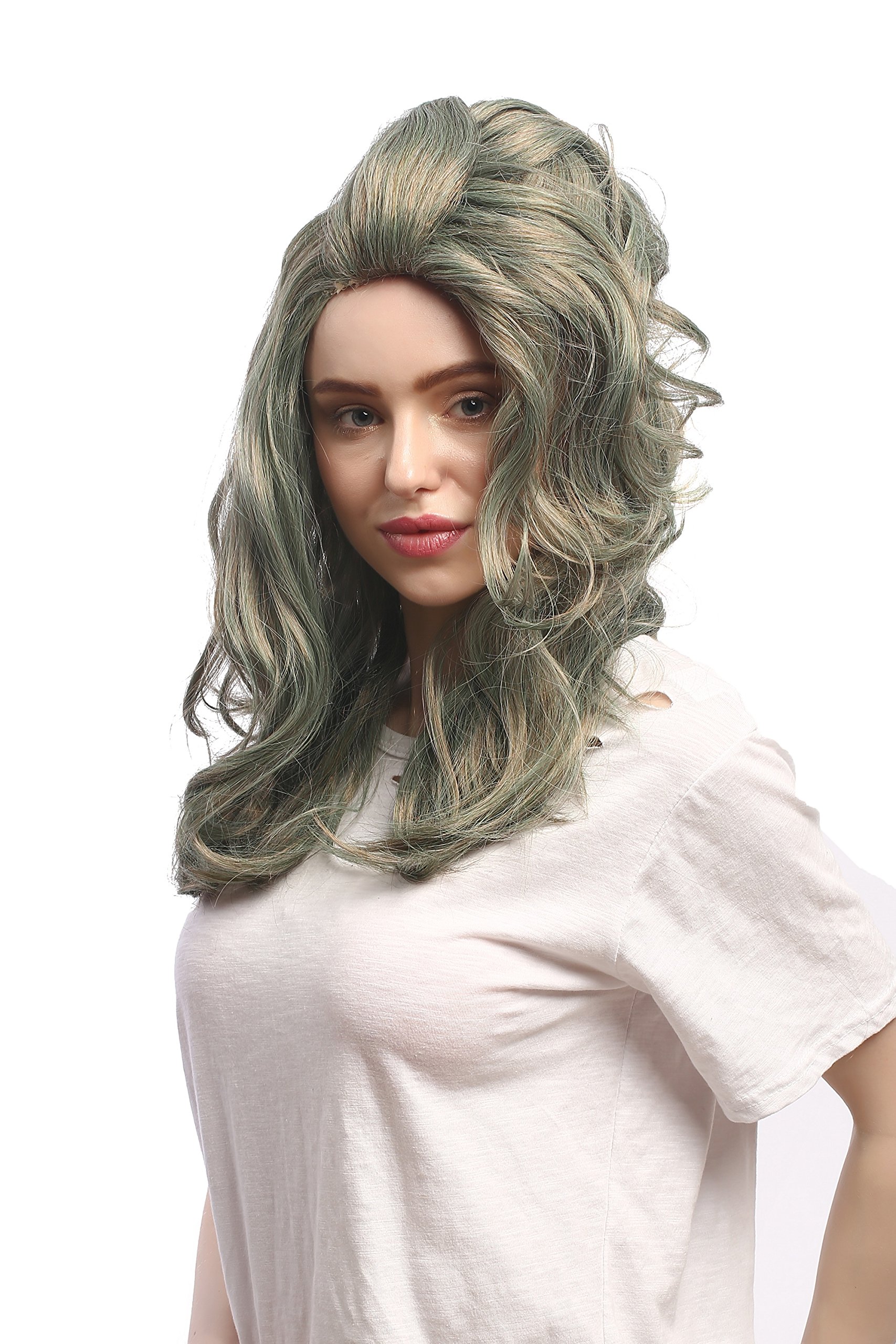 wig-me-up-90890-meerjungfrau-per-cke-grau-gr-n-braun-wellig-50-cm image 2