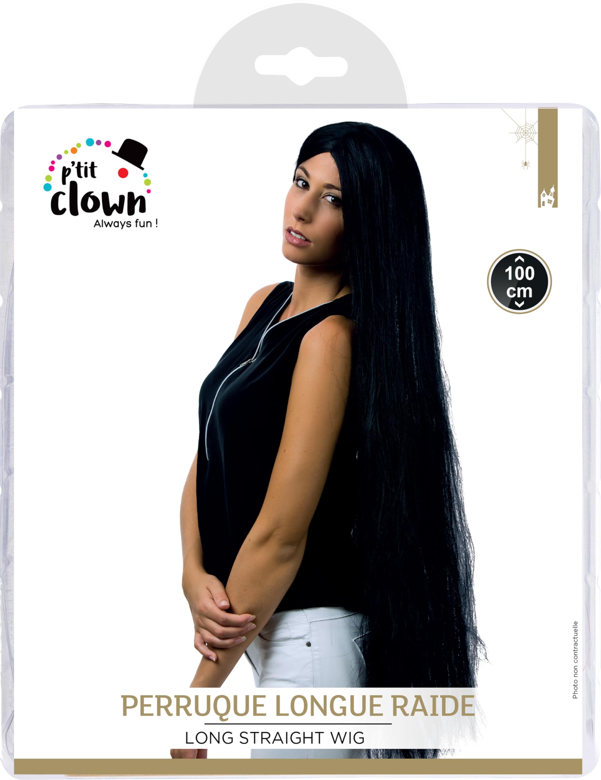 ptit-clown-damen-per-cke-lang-glatt-schwarz-100-cm-hexe-morticia image 2