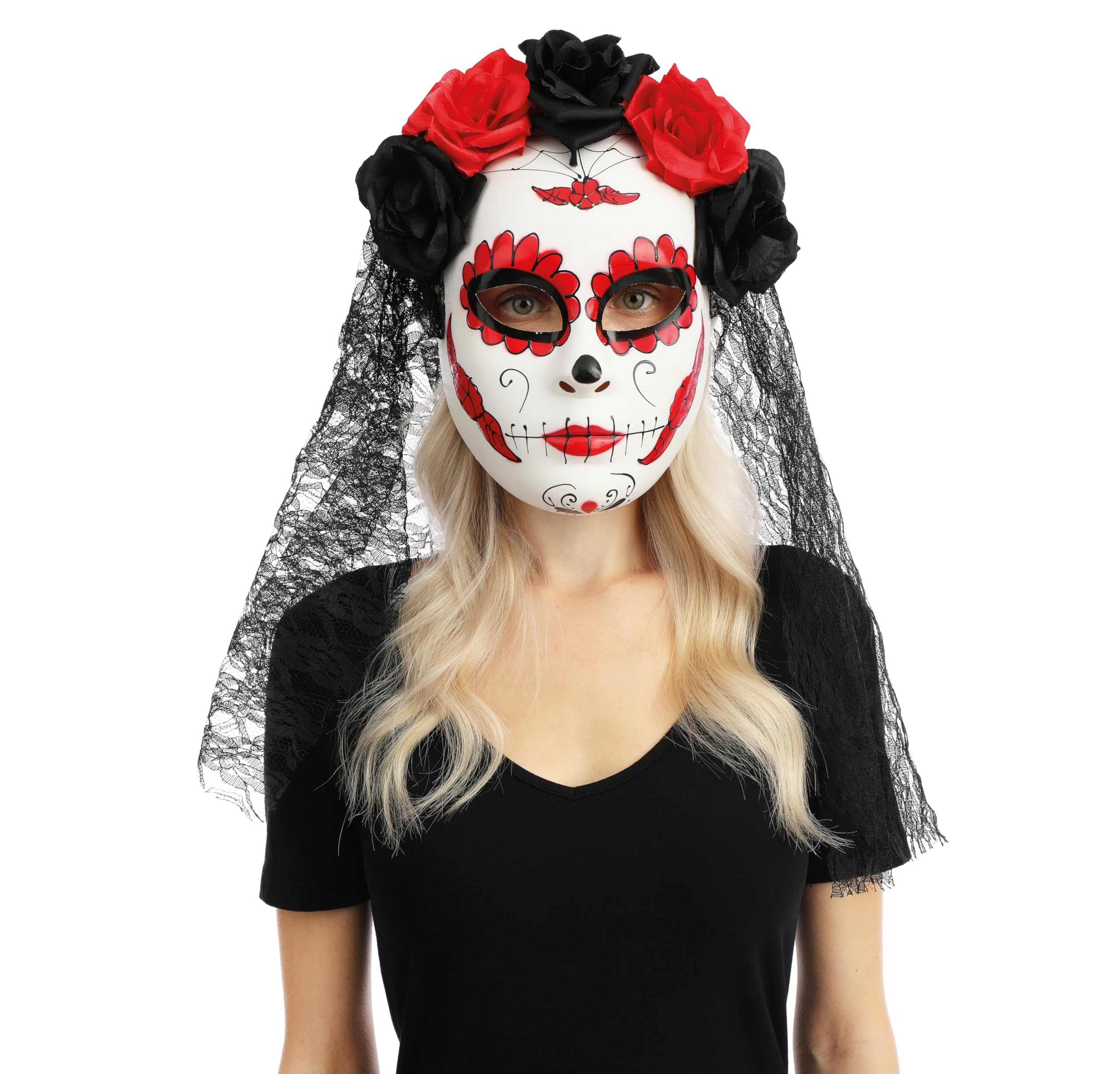 ptit-clown-23574-day-of-the-dead-maske-mit-blumen-und-schleier image 1