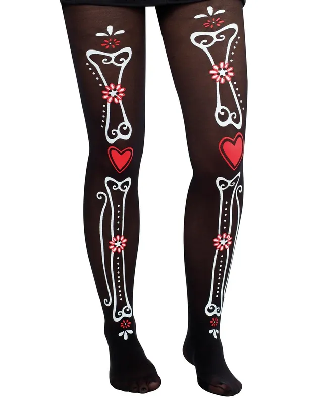 ptit-clown-skelett-strumpfhose-dia-de-los-muertos-damen-schwarz image 1