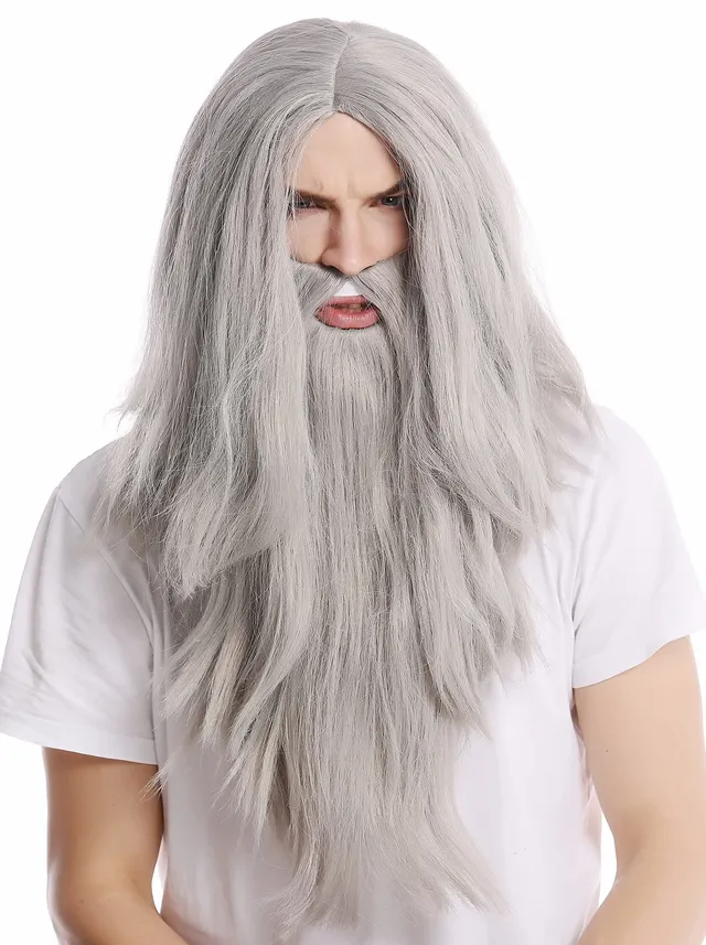 wig-me-up-pw0210-za68e-per-cke-mit-bart-set-lang-glatt-grau-zauberer image 1