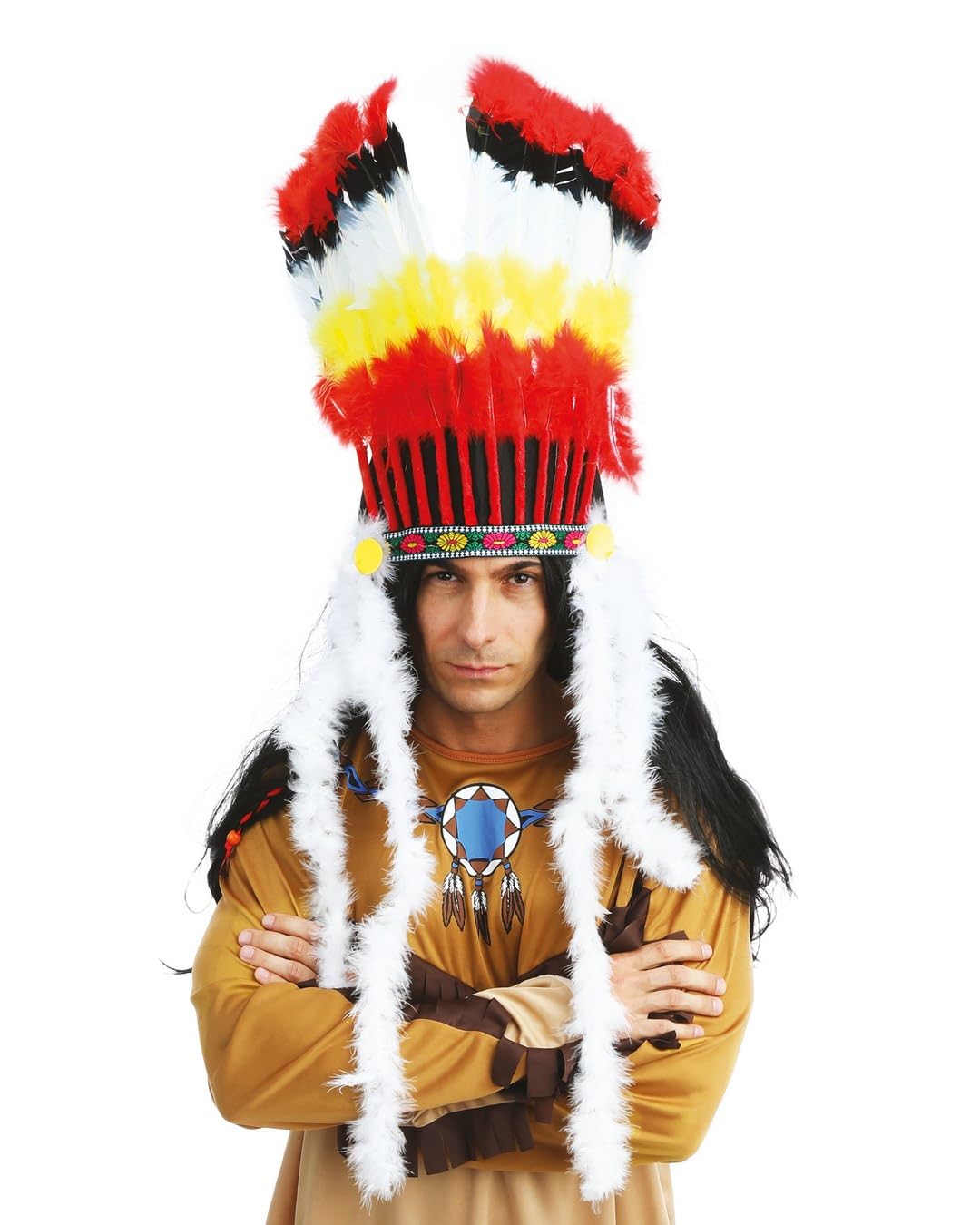 p-tit-clown-26300-indianer-kopfschmuck-rot-gelb-mit-marabouts-einheitsgr-e image 1
