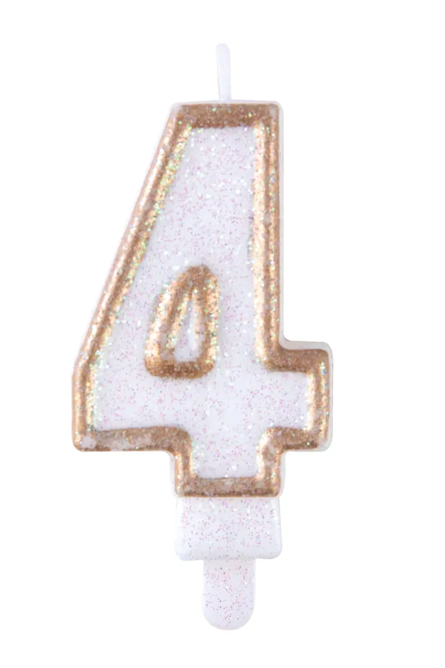 ptit-clown-geburtstagskerze-mit-pailletten-gold-zahl-4-kuchendeko image 1