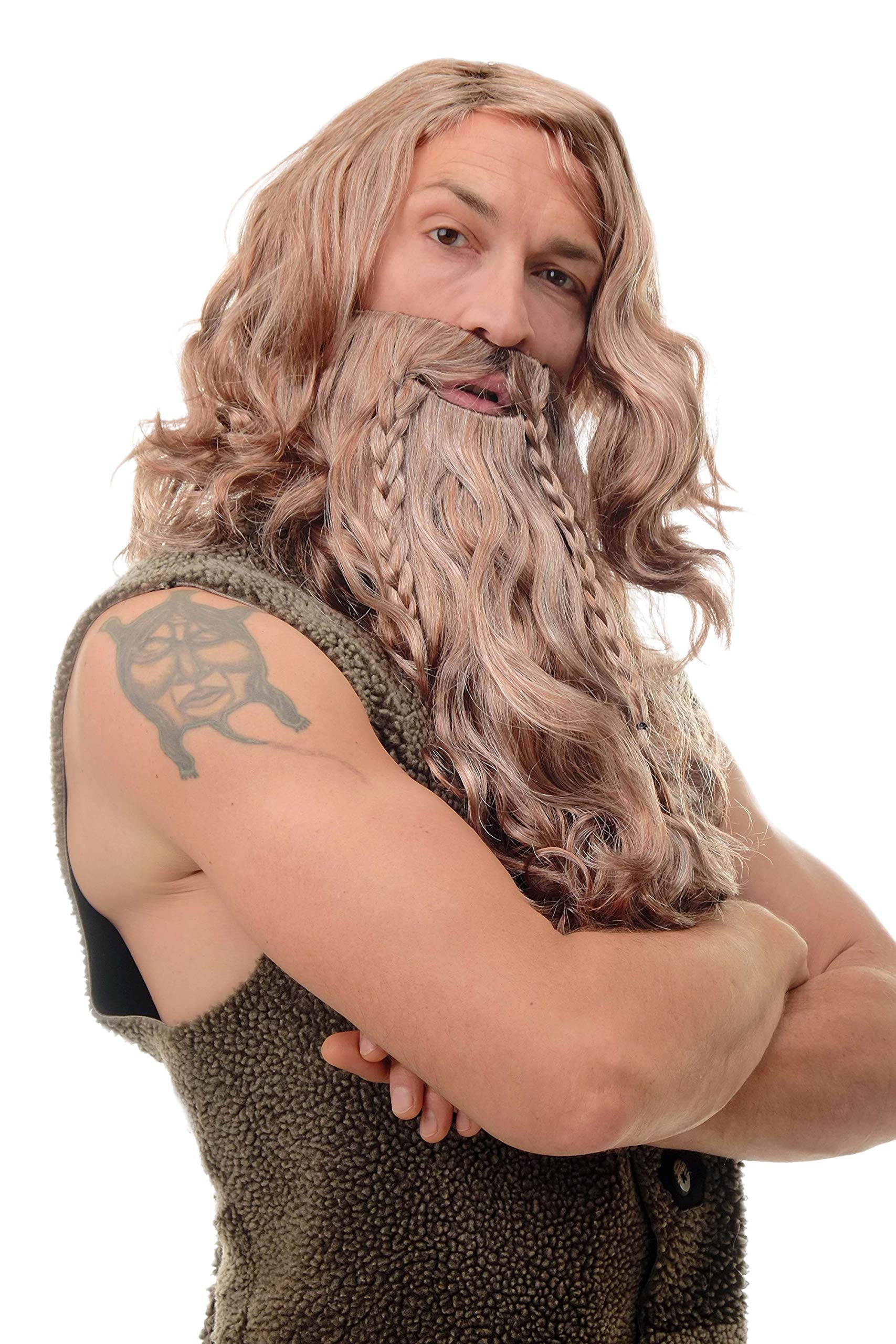 wig-me-up-90760-a-wikinger-per-cke-mit-bart-braun-grau-rostrot-mix-45-cm image 1
