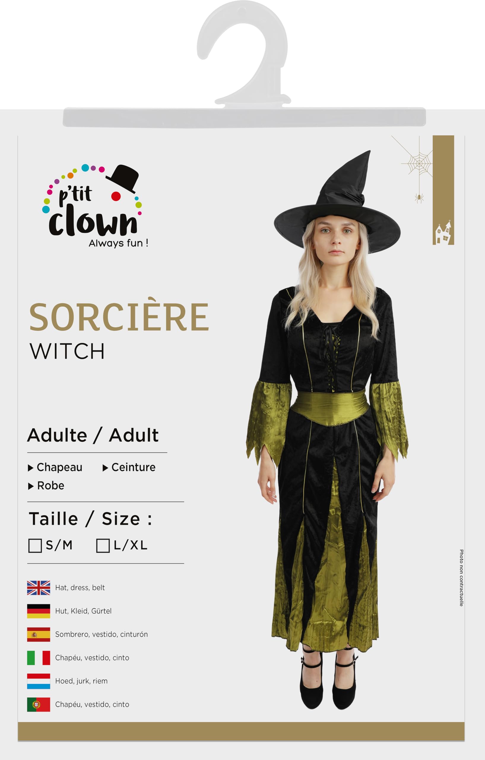 p-tit-clown-hexenkleid-damen-lang-schwarz-gr-n-gr-l-mit-hut image 5