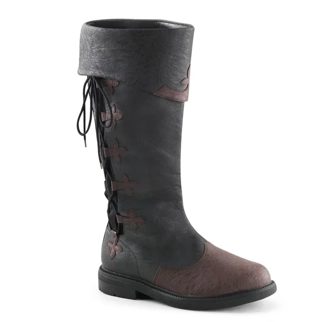 funtasma-captain-110-herren-kniehohe-piratenstiefel-schwarz-braun-2-5-cm-flat-he image 1