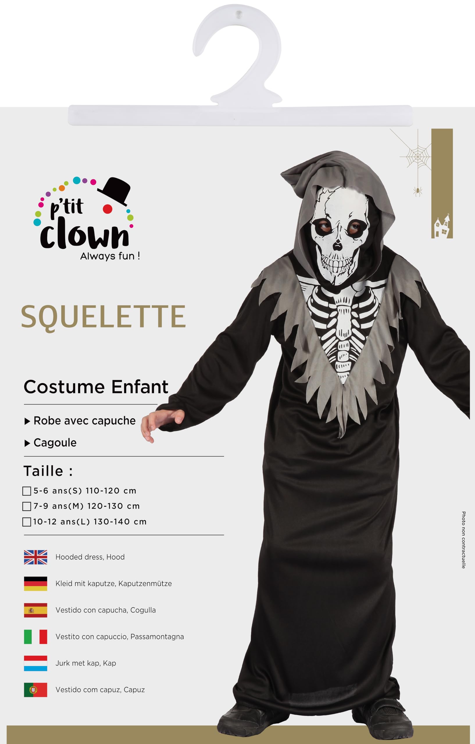 ptit-clown-98116-skelett-kost-m-kinder-mit-umhang-und-maske image 3