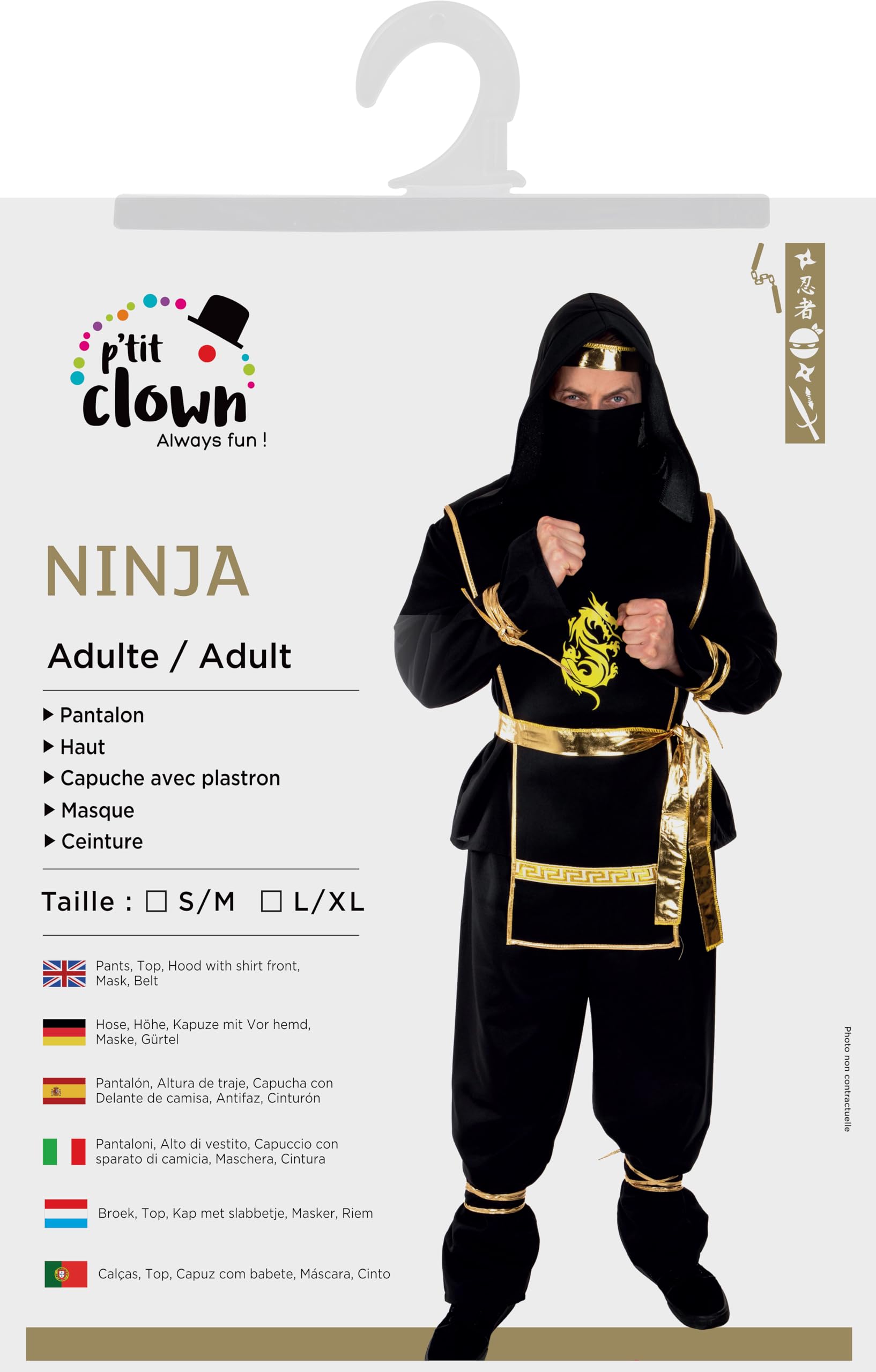 p-tit-clown-ninja-kost-m-f-r-erwachsene-schwarz-gold-polyester image 5