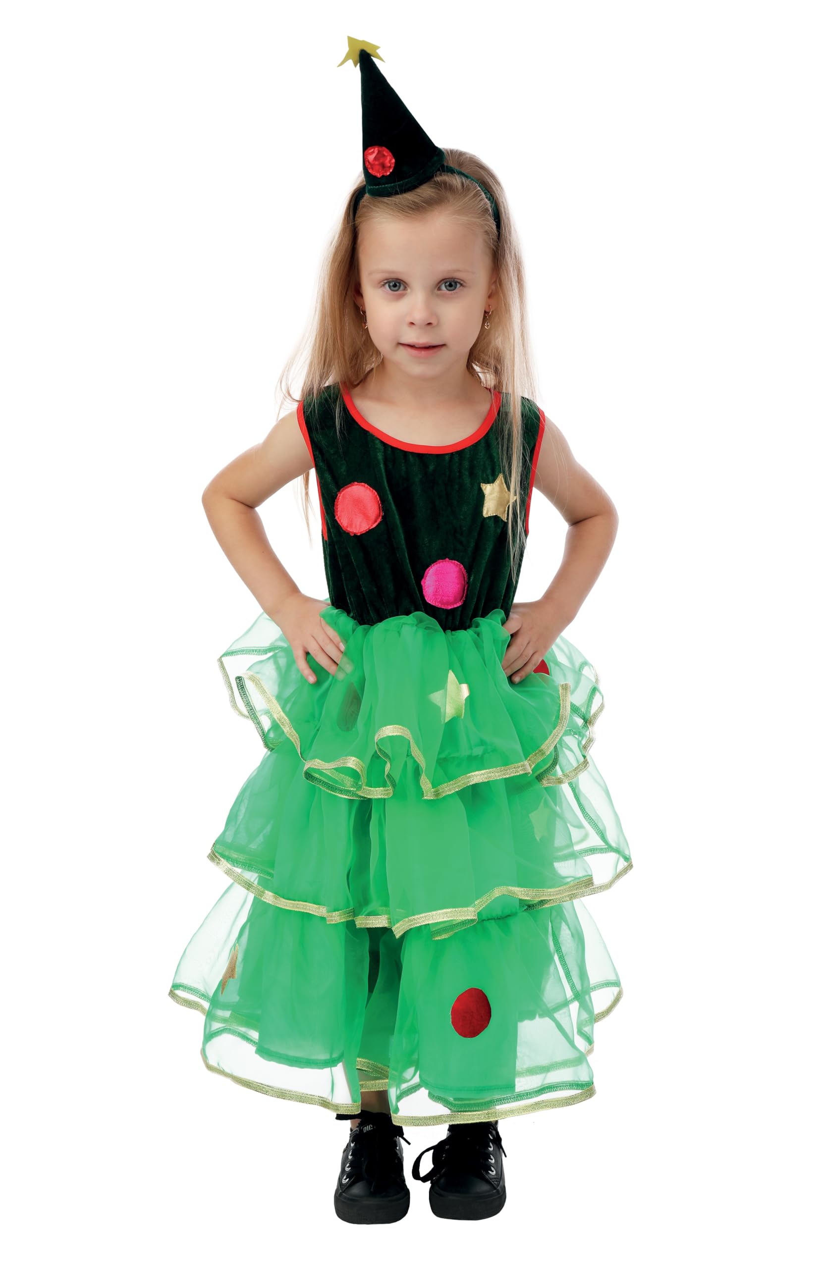ptit-clown-weihnachtsbaum-kost-m-f-r-m-dchen-gr-n-mit-kleid-und-haarreif image 1