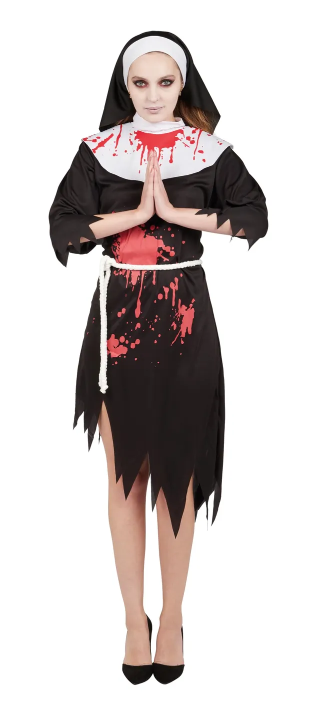 ptit-clown-blutiges-nonne-kost-m-erwachsene-kleid-kopfbedeckung-g-rtel image 1