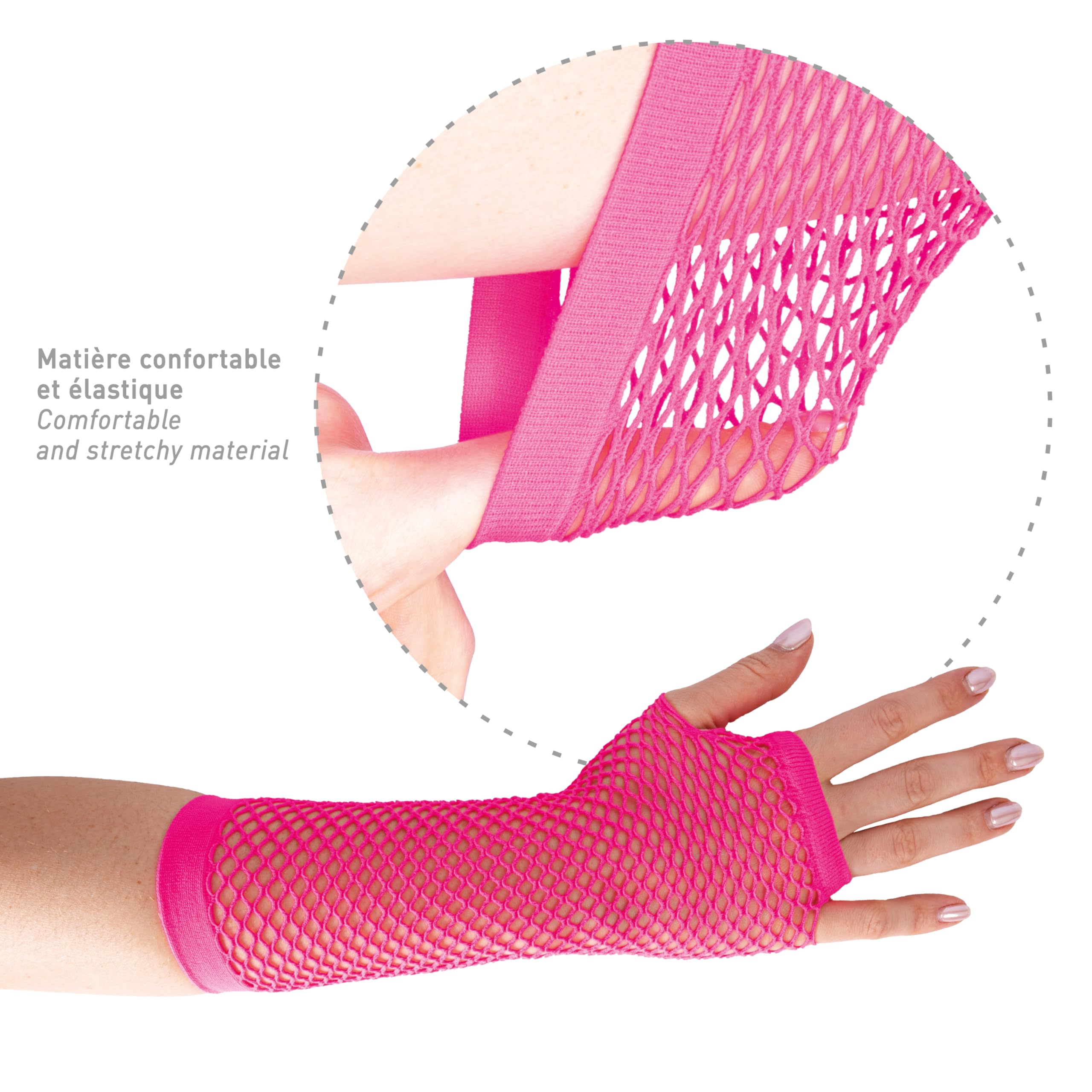 ptit-clown-fingerlose-netzhandschuhe-lang-neon-rosa-erwachsene image 2